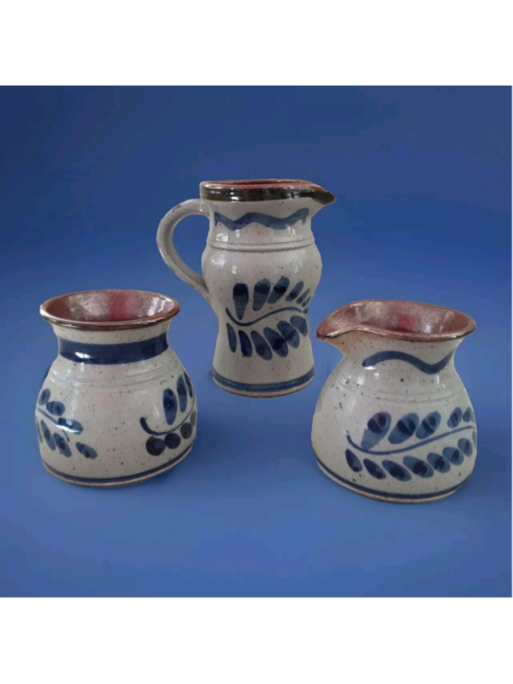 SALT GLAZED Handmade SET-Grandville Potters-Pitcher, Sugar & Cream-Cottage Cute!